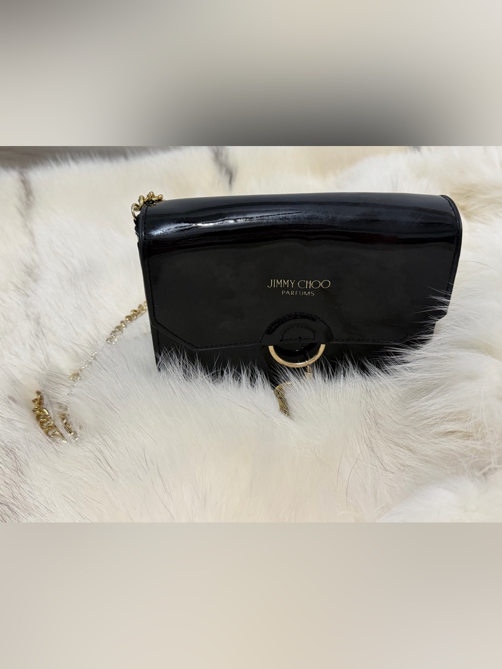 NEW Jimmy Choo Black Patent Leather Chain Strap Crossbody Bag Parfums NEW RARE - Picture 3 of 7